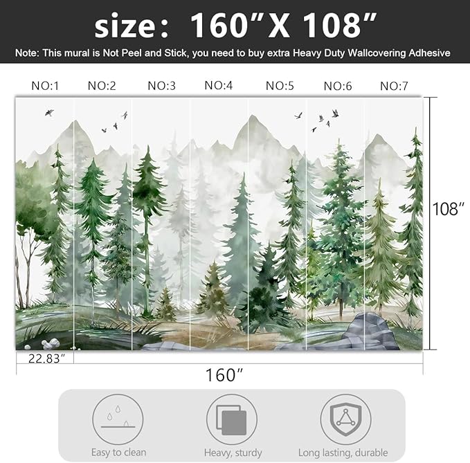 -Green Cartoon Pine Forest Nursery Fabric Wallpaper