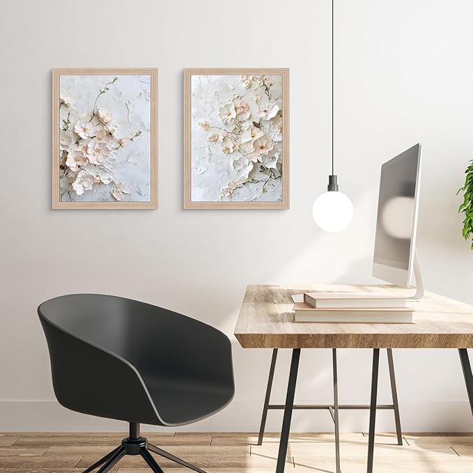 Framed 3D Floral Texture Canvas Wall Art Relief Textured Floral Oil Painting