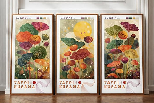 Framed Canvas Wall Art Yayoi KusamaColorful Floral Prints Canvas Painting