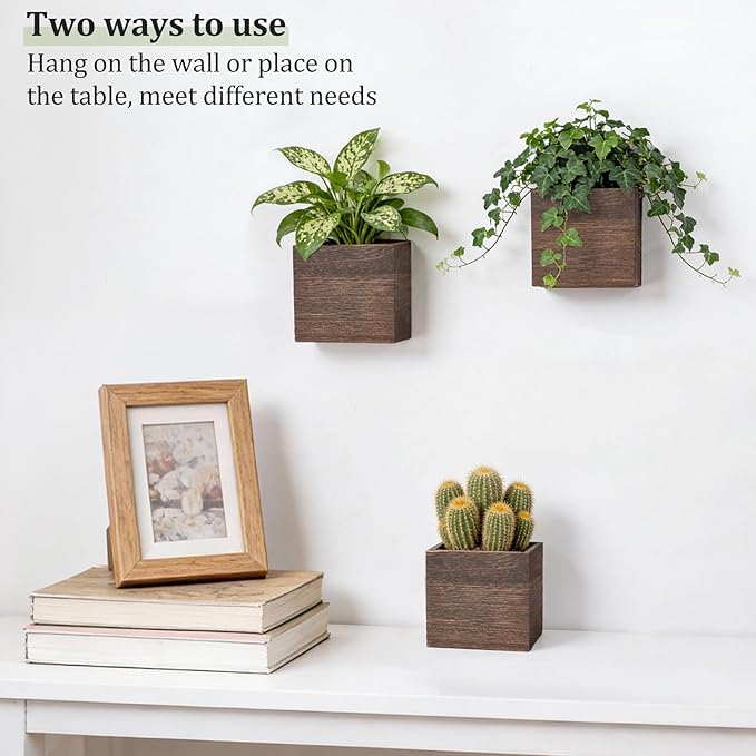 Dahey Small 4 Inch Wood Wall Hanging Planter Boxes