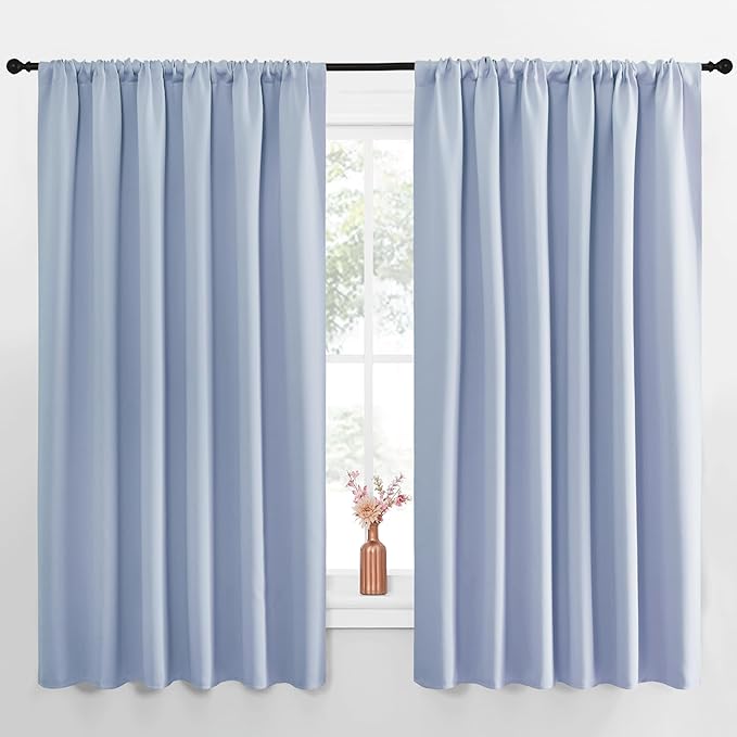 NICETOWN Blackout Curtains for Bedroom, Vintage Blue, 1 Pair, 70 by 63-inch