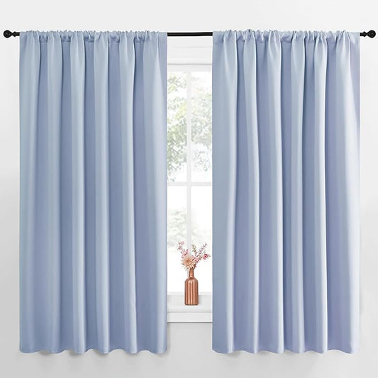 NICETOWN Blackout Curtains for Bedroom, Vintage Blue, 1 Pair, 70 by 63-inch