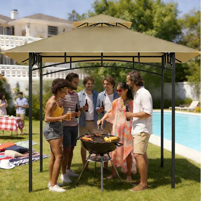 Grill Gazebo Replacement Roof, 5x8ft Outdoor BBQ Gazebo Canopy Cover, Double Tiered Grill Gazebo Replacement Roof for #L-GG001PST-F