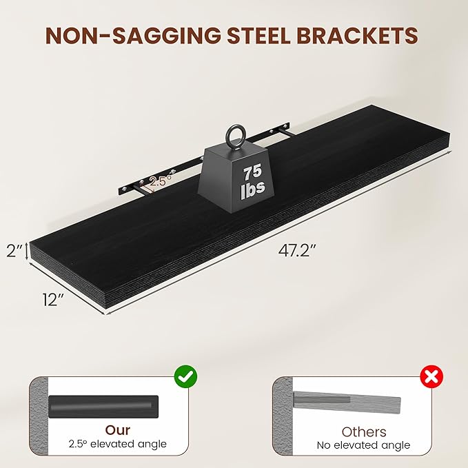 Vivelove 2 inch Thick Floating Shelves