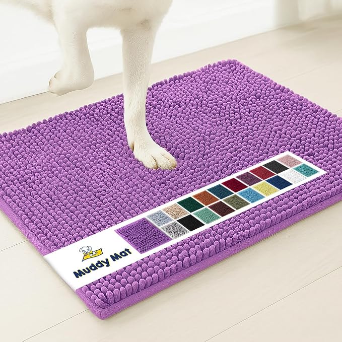 Muddy MatÂ® | Super Water Absorbent Door Mat Indoor, Microfiber Quick Dry Chenille Entryway Rug, Slip Resistant Front Door Mat, Indoor Mats for Entryway, Machine Washable Pet Rug, Purple 16"x24"