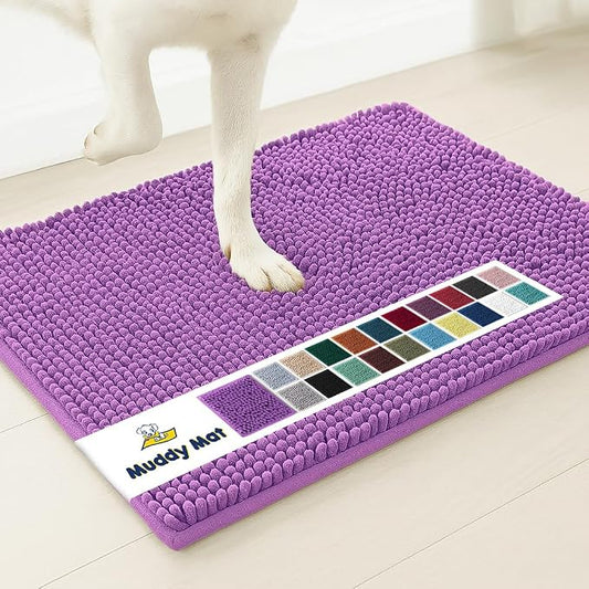 Muddy MatÂ® | Super Water Absorbent Door Mat Indoor, Microfiber Quick Dry Chenille Entryway Rug, Slip Resistant Front Door Mat, Indoor Mats for Entryway, Machine Washable Pet Rug, Purple 16"x24"