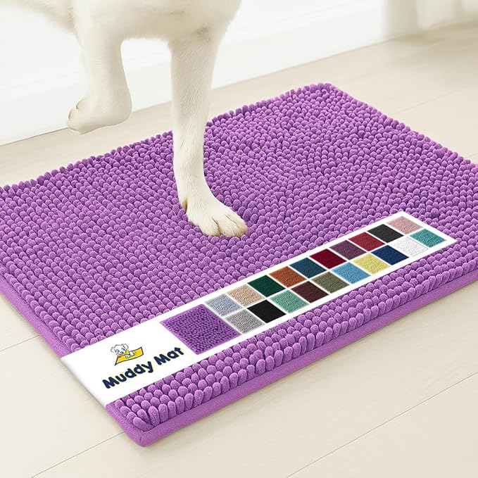 Muddy MatÂ® | Super Water Absorbent Door Mat Indoor, Microfiber Quick Dry Chenille Entryway Rug, Slip Resistant Front Door Mat, Indoor Mats for Entryway, Machine Washable Pet Rug, Purple 18"x28"
