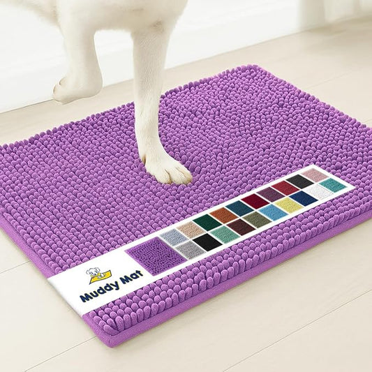 Muddy MatÂ® | Super Water Absorbent Door Mat Indoor, Microfiber Quick Dry Chenille Entryway Rug, Slip Resistant Front Door Mat, Indoor Mats for Entryway, Machine Washable Pet Rug, Purple 18"x28"