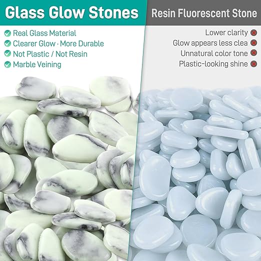 Glow in The Dark Pebbles Glass Stones, 4.5LB Blue Green Luminous Rocks for Garden Pathway, Walkway, Landscaping, Aquarium,Cemetery Decorations & Yard Decor, Non-Plastic Premium Glass Pebbles