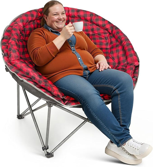 Oversized XXL Folding Round Camping Chair,Super Comfy Padded Moon Camp Chairs,Heavy Duty Supports 200 Kg Outdoor Lawn Chairs for Adults,Perfect for Indoor,Family Camping,Hiking,Picnics and Garden
