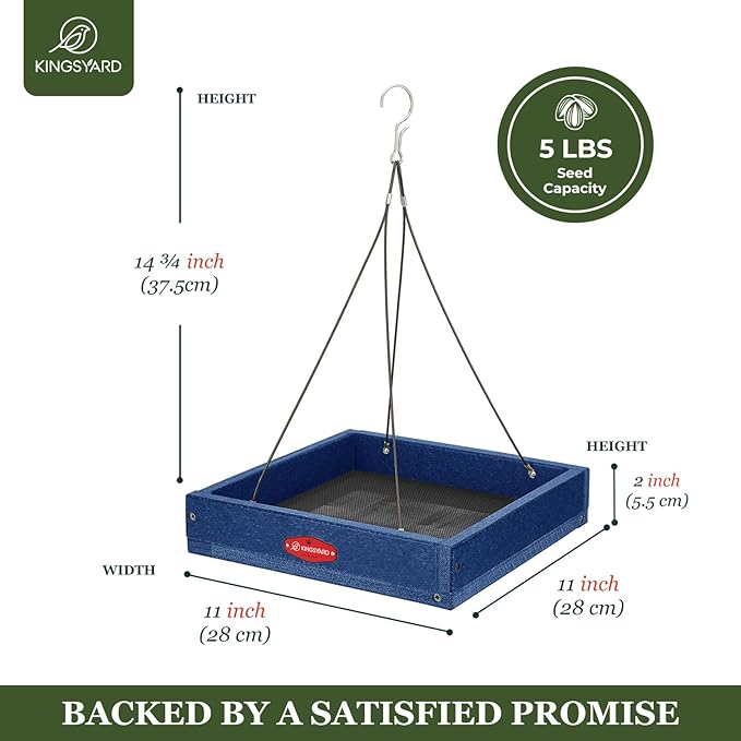 Kingsyard 2 Pack Platform Bird Feeder Tray for Outdoor Hanging - Durable Recycled Plastic & Metal Mesh, Large 3.5 lbs Capacity, Ideal for Attracting Large Birds, Blue