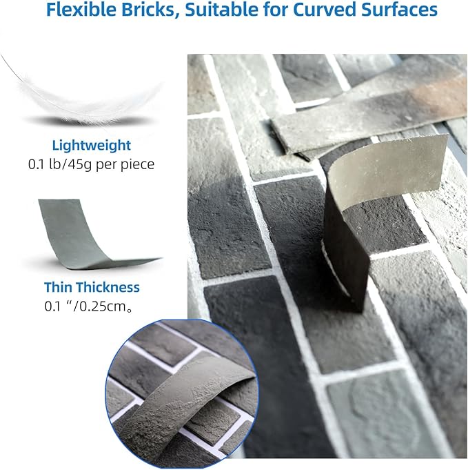 Gray Faux Brick Wall Tiles, 3D Thin Brick Veneers