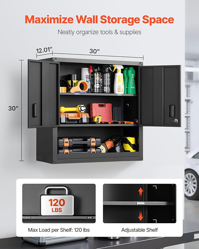 VEVOR Metal Wall Cabinet, 30W x 12.01D x 30H Inch, Steel Floating Hanging