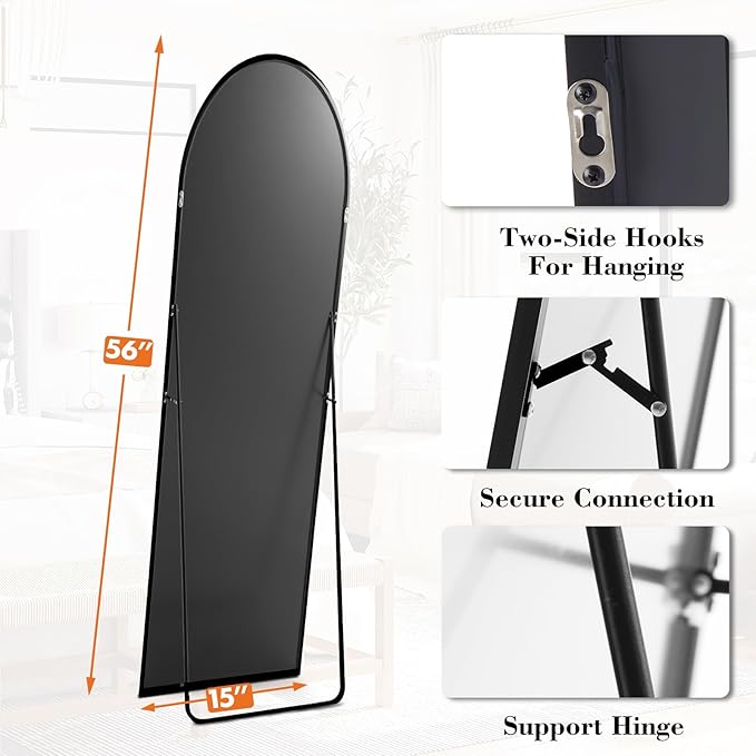 Sweetcrispy 56"x15" Arched Full Length Mirror, Leaning or Standing Full Body