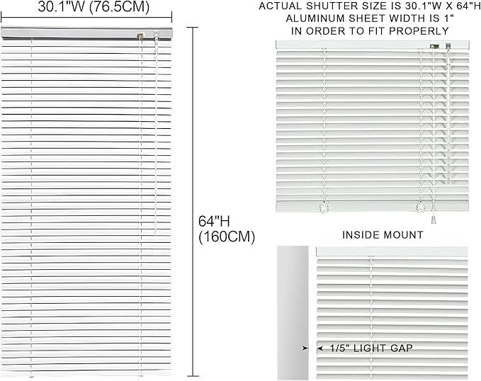 YIIBAII Mini Blinds Suitable for 30.5" W x 64" H Windows 1" Aluminum Horizontal