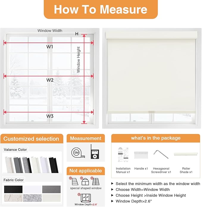 AOSKY No Drill Cordless Blackout Roller Shades