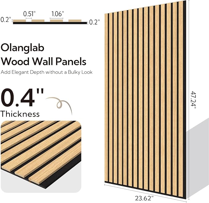 Olanglab Wood Slat Wall Panels 4 Pack, Acoustic Wall Panels, 47.24'' x 23.62"