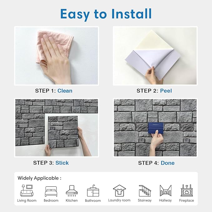 COMSTICKC 3D Wall Panel Peel and Stick, Faux Stone Wall Panel 10 Pcs 12"X12"