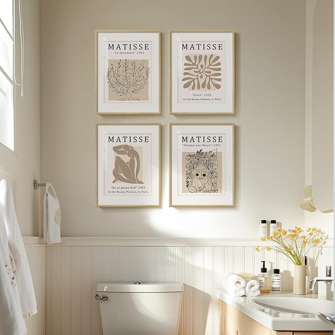 Framed Matisse Neutral Wall Art, Abstract Modern Minimalist Botanical Prints