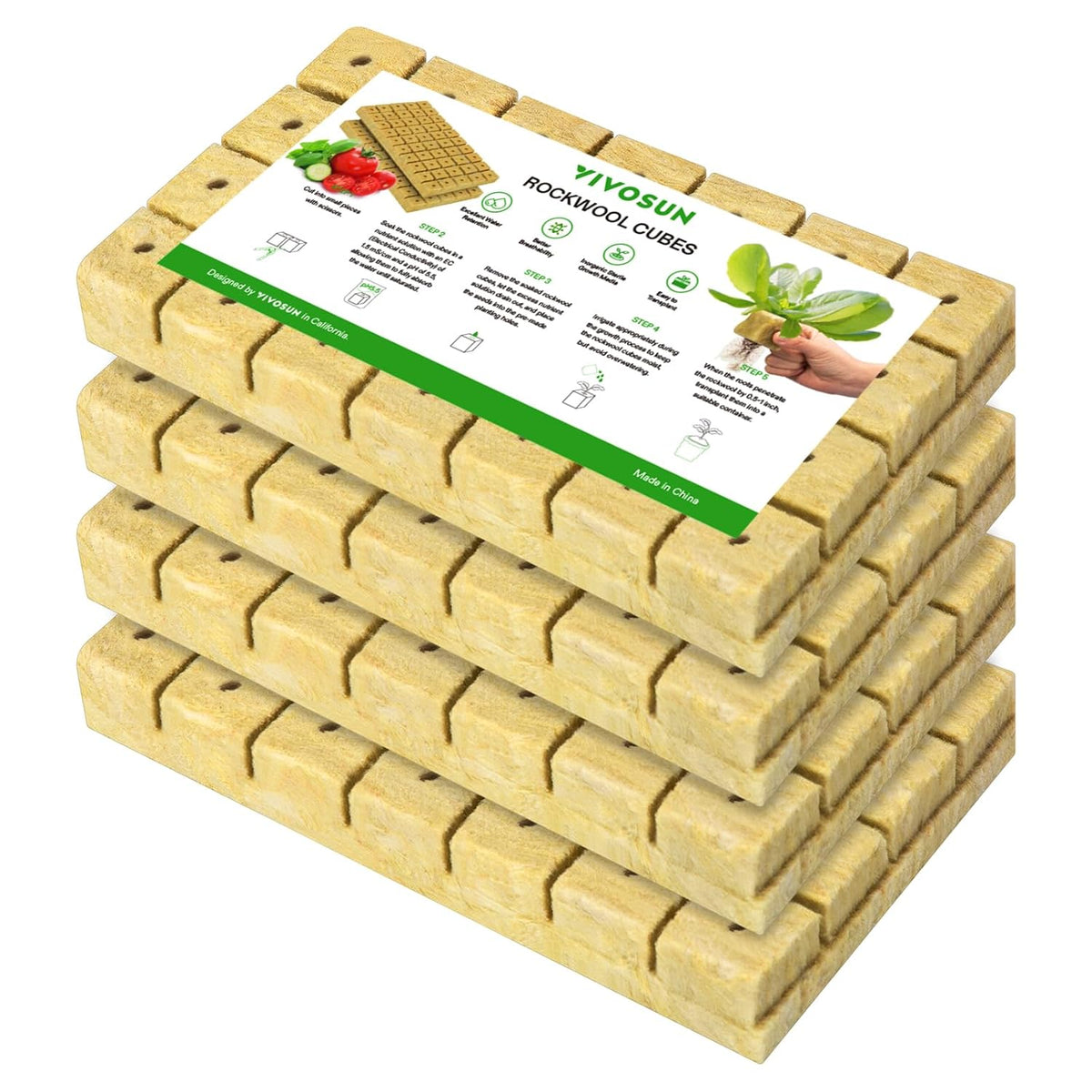 VIVOSUN 1.6" Rockwool Cubes, 112 Plugs Stonewool Starter Grow Cubes for Cuttings, Cloning, Plant Propagation, Seed Starting, Hydroponic Grow Media for Vigorous Plant Growth, 4 Sheets of 112 Plugs