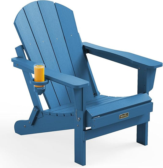 SERWALL Folding Adirondack Chair for Patio Garden Outdoors- Sapphire