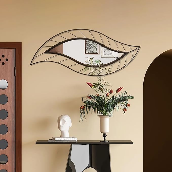 ironsmithn Decorative Wall Mirror, Leaf Design Metal Frame