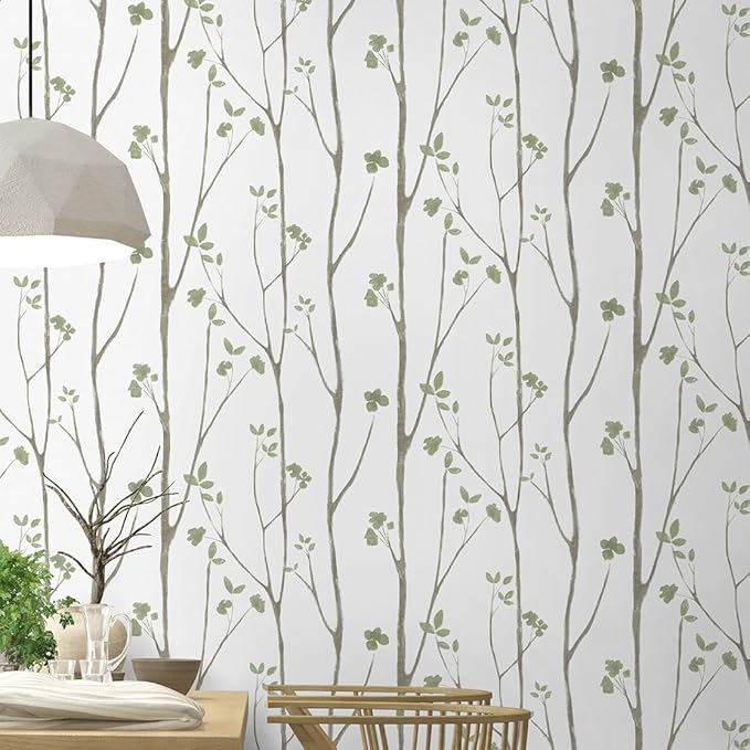 Timeet Green White Leaf Floral Boho Wallpaper 16" x 393.7" Self-Adhesive