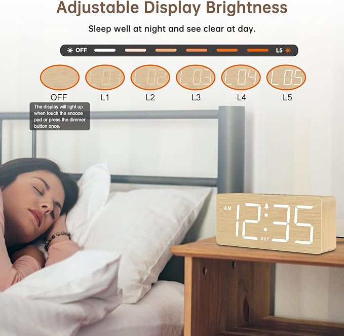 DreamSky Wooden Digital Alarm Clock