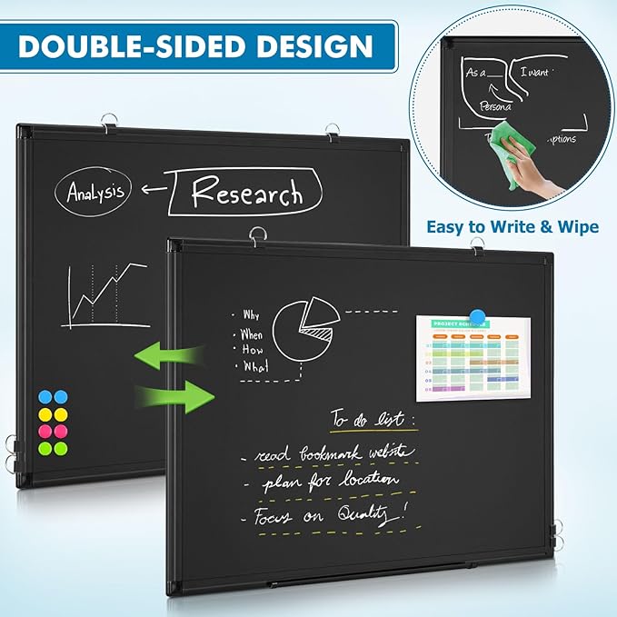 Magnetic Chalk Board, 24“x18” Black Chalkboard Double-Sided Dry Erase Board