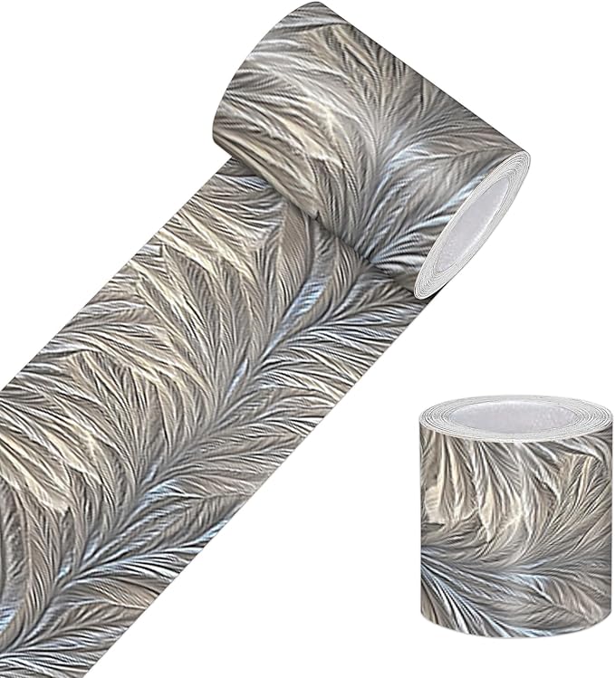 HOMETITUTE Wallpaper Border Peel and Stick Wall Border Silver Feather Texture