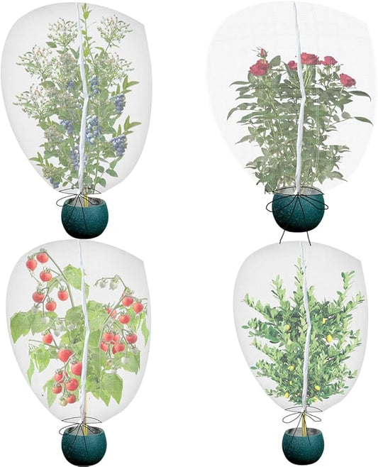 Gardtree 4PCS 2.2 x 3.2 FT Small Garden Plant Netting Covers with Double Zipper & Drawstring â Potted Plant Mesh Cover for Strawberries, Herbs & Flowers â Reusable Anti-Squirrel Barrier