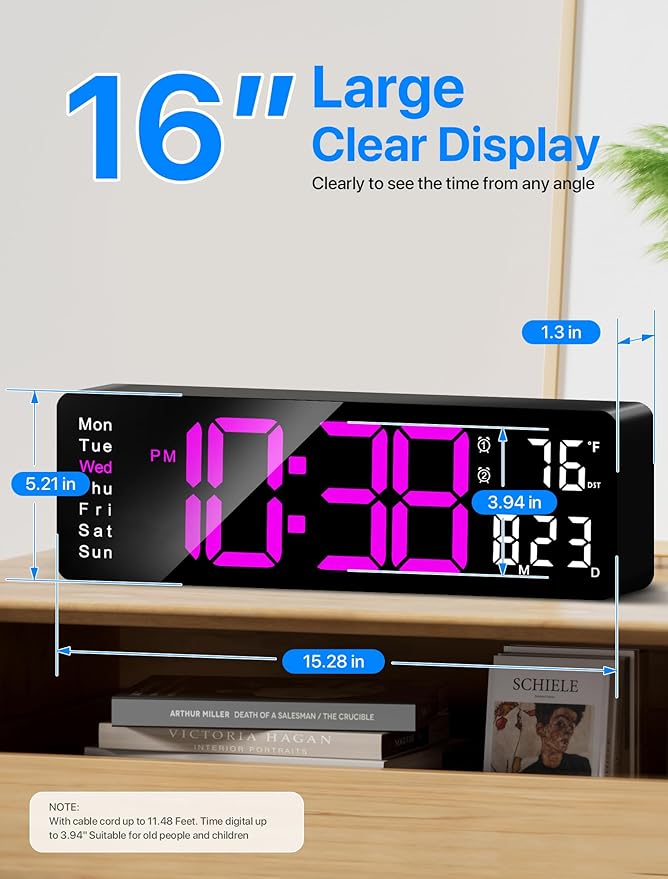 MASHI Digital Wall Clock, Auto-Dimming Wall Clock