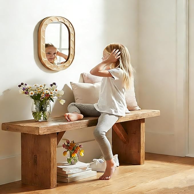 Entryway Small Mirrors for Wall, 16 x 12 Inch Bathroom Wood Mirror