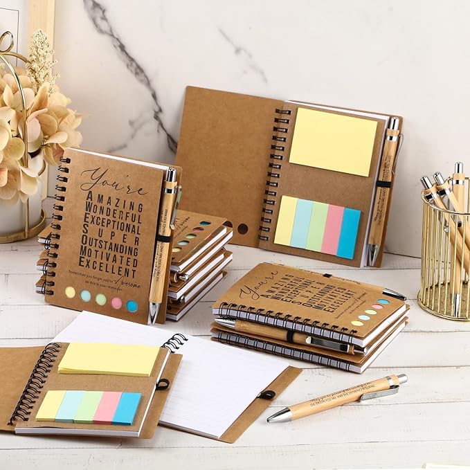 Jetec Inspirational Notebooks Bulk Spiral Notebook with Sticky Notepad Motivational Pens Valentines Day Gifts for for Employee Coworker Nurse Staff Teacher Nurse Volunteer(25 Sets,Amazing)