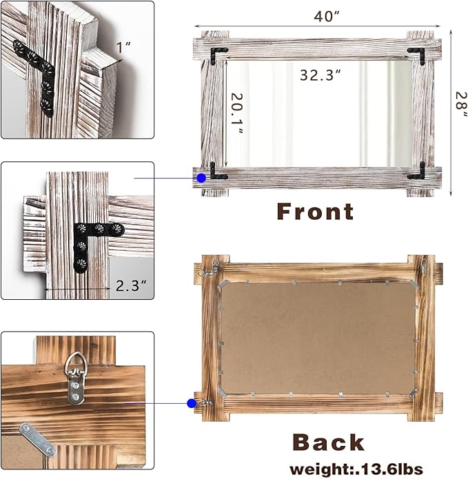 MeMoreCool Large White Farmhouse Mirror 40x28 Inch, Wood Framed Decorative Wall
