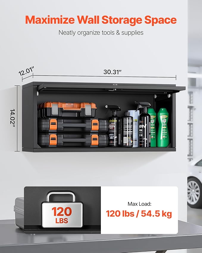 VEVOR Metal Wall Cabinet, 30.31W x 12.01D x 14.02H Inch, Floating Garage Tool