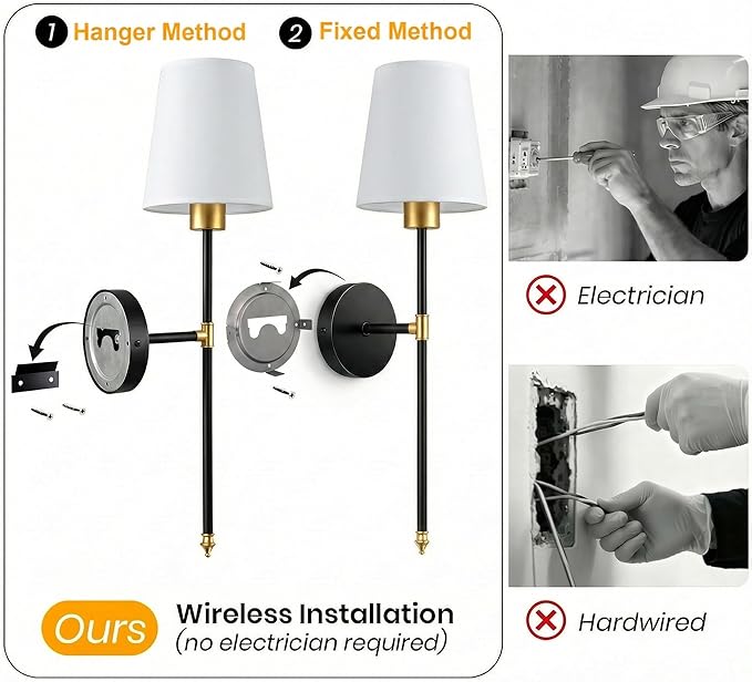 IRONPAX Wall Sconces Battery Operated Set of 2, Wireless Rechargeable Wall