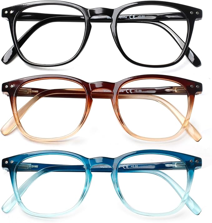 Henotin 3-Pack Blue Light Blocking Reading Glasses,Spring Hinge Computer Readers for Men Women,Anti UV Ray Filter Eyeglasses (Mixed Color-1, 1.25, Diopters)