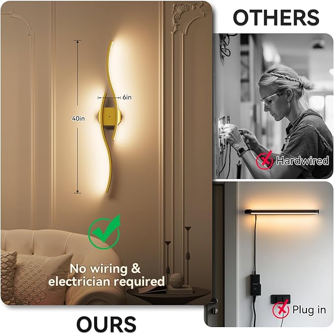 hunhun Battery Operated Wall Sconces Set of Two, Wireless Wall Sconce