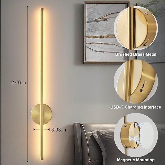 Battery Operated Modern Wall Sconces Set of Two, Rechargeable Wireless Wall