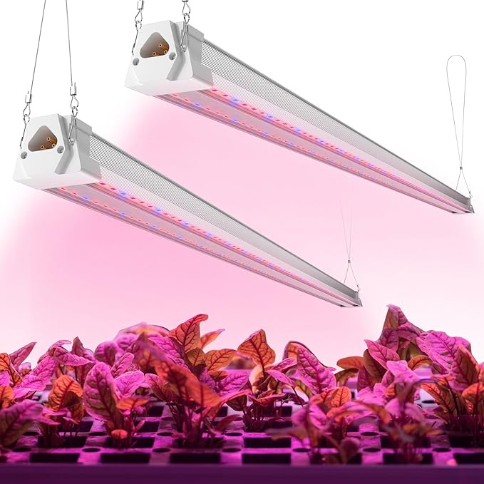 FREELICHT 2 Pack 4FT LED Grow Light, 40W (250W Equivalent), Red Blue (660nm+460nm) Full Spectrum Grow Light for Indoor Plants, Linkable Plug in Plant Growing Lamps for Hydroponic Seeding Veg Flower