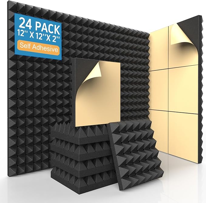 24 Pack Self-Adhesive Acoustic Foam Panels, Fire Resistant Soundproof Wall