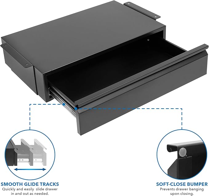 Mount-It! Under Desk Pull-Out Drawer Kit with Smooth Sliding Track | Office Storage Organizer | Mounts to Desktops Tables and Workbenches Over 0.71 Inches Thick | Matte Black