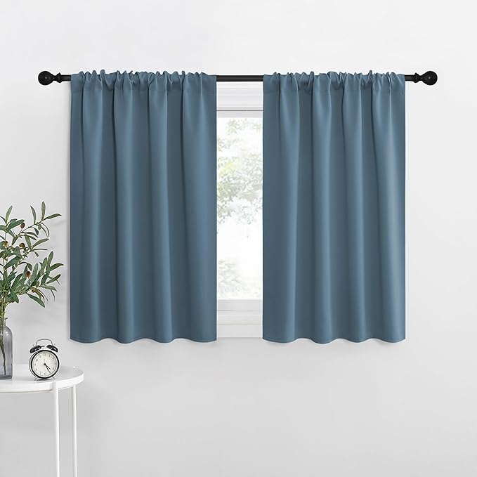 NICETOWN RV Blackout Curtains for Camper Windows, Smoky Blue, Kitchen Curtains