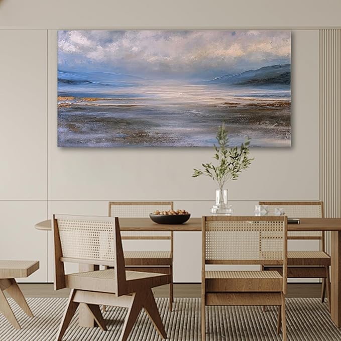 JLXART Ocean Wall Art Seascape Painting Landscape Pictures Wall Decor 20X40inch Abstract Watercolor Beach Wave Poster for Livingroom Bedroom
