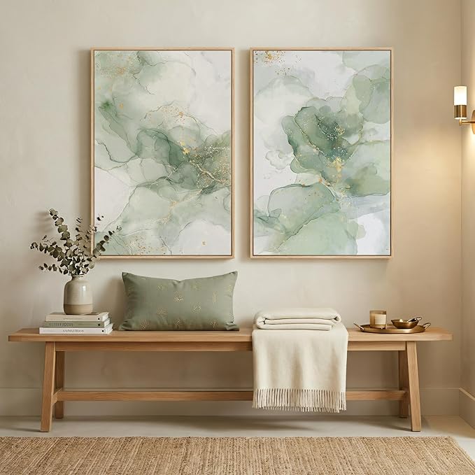 Framed Sage Green Abstract Wall Art