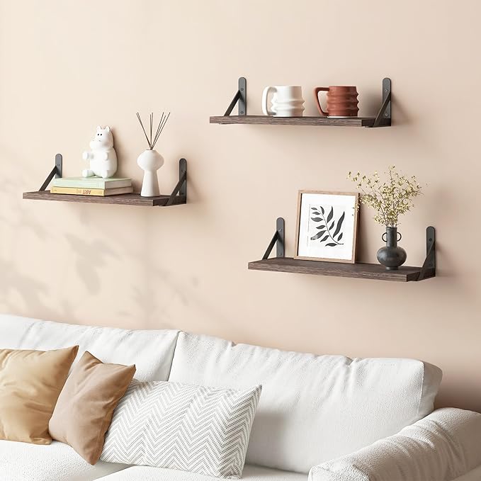 YGEOMER Brown Floating Shelves for Wall, 16.5 Inch Farmhouse Wall Shelves for