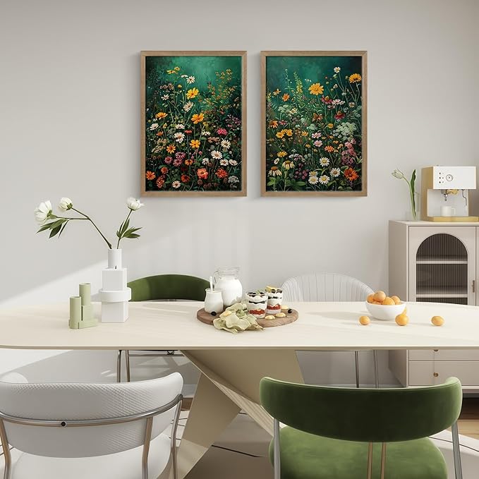 Framed Vintage Canvas Wall Art Vivid Garden Botanical Style Poster Picture Countryside Painting Nature Scenery Modern Home Print Living Room Gallery Office Ready to Hang 12x16 Inch x2