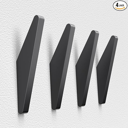 COCOYA 4Pack Metal Wall Hooks, Minimalist Coat Hooks Matte Black Simple Modern
