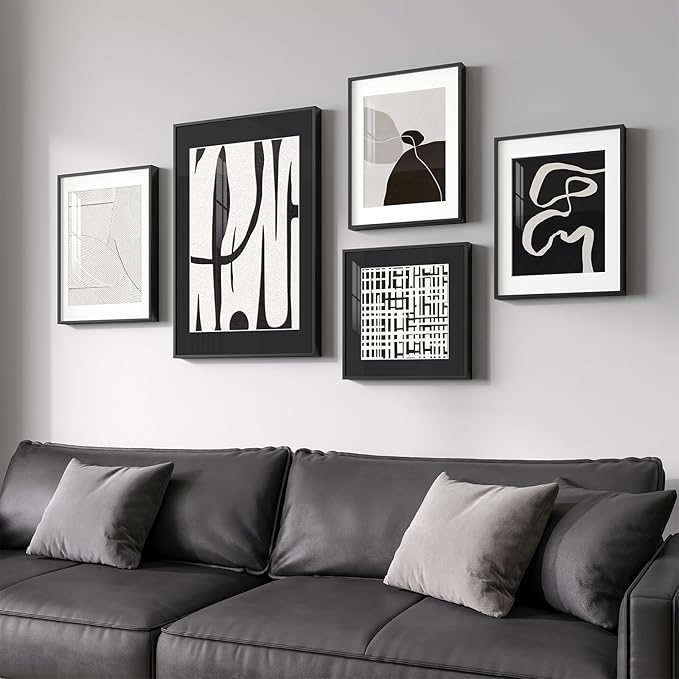 Framed Black and White Abstract Wall Art